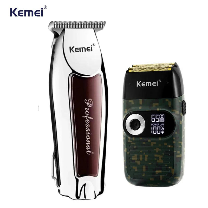 Barbeador Elétrico Km-2027 + Máquina de Acabamento Km-9163 | Kemei ®